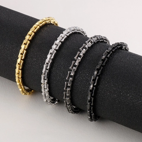 Men's Stainless Steel Bamboo Link Chain Jewelry Set Cool Ins Style Industrial Necklace And Bracelet Hip Hop Accessory For Men
