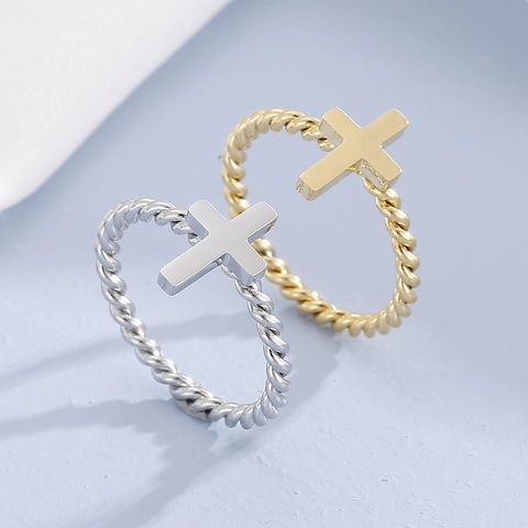 Anello in Acciaio Inossidabile a Corda Attorcigliata Minimalista per Donna Moda Placcato Oro Argento Croce Anello a Fascia Geometrica Gioielli Giapponesi Coreani