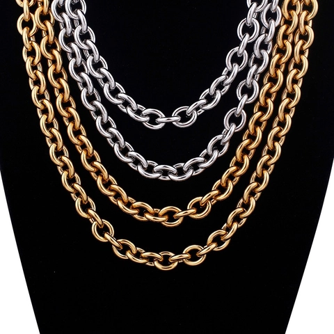 304 Stainless Steel Rollo Chain Necklace For Men Women Chunky Gold Silver Polished O-Chain DIY Jewelry Clavicle Necklace