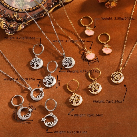 Juego de Joyas de Acero de Titanio Árbol de la Vida Sol Luna Estrella Concha Strass Collar Pendientes para Mujer Regalo