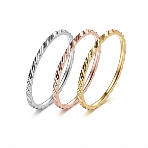 Minimalist Stainless Steel Rhombus Textured Ring For Women Men 1mm Thin Stackable 18K Gold Plated Titanium Steel Finger Ring Fashion Jewelry