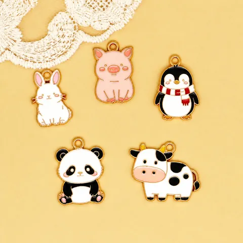 Cartoon Tier Legierung Emaille Charms Anhänger Für DIY Schmuckherstellung Taschenzubehör Hase Schwein Pinguin Panda Kuh