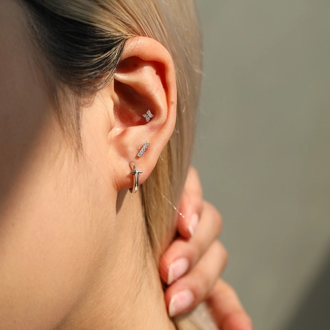 MODIAN Pendientes de Botón Lineales de Plata de Ley 925 Moissanita Certificado GRA Color D VVS1 Joyería Minimalista