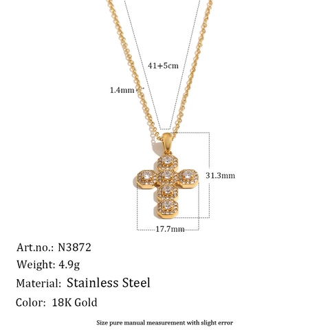 Franse Vintage Roestvrij Staal 18K Vergulde Kruis Hanger Halsketting Luxe Strass Kruisbeeld Ketting Sieraden Voor Dames