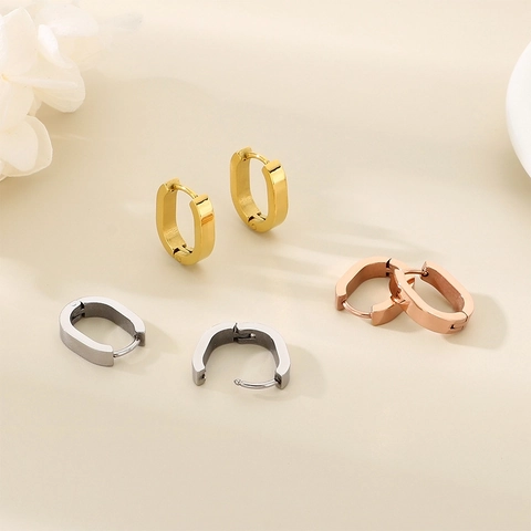 Minimalist Stainless Steel Hoop Earrings Geometric Oval U-Shaped Huggie Ear Buckle For Women Men Jewelry Gold Silver Rose Gold Plated