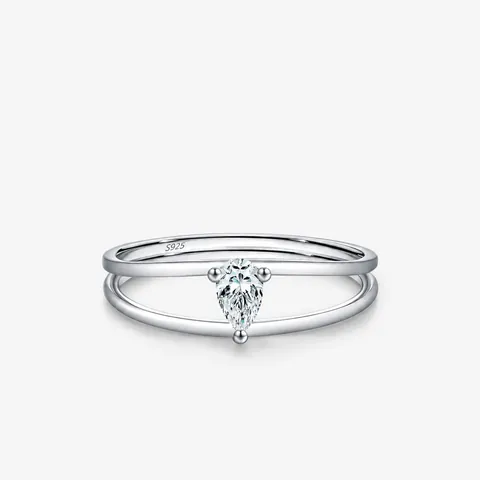 GRA 925 Sterling Silver Moissanite Double Layer Open Ring For Women Minimalist Geometric Pear Cut Gemstone Finger Ring