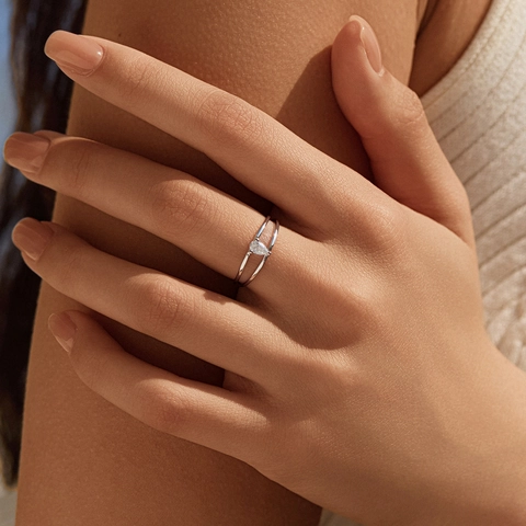 GRA 925 Sterling Silver Moissanite Double Layer Open Ring For Women Minimalist Geometric Pear Cut Gemstone Finger Ring