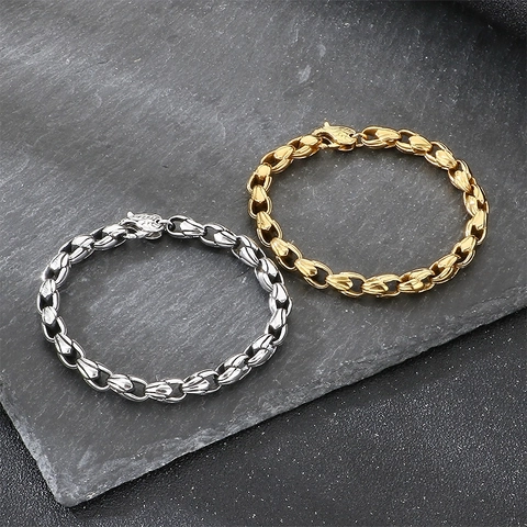 Men Vintage Stainless Steel Corn Chain Bracelet Spindle Lobster Clasp Hip Hop Punk Jewelry For Men Business Gift