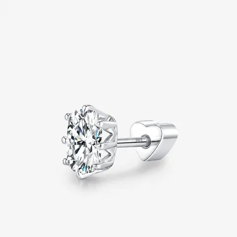 Pendientes de Botón de Plata de Ley 925 Moissanita Color D Con Cierre de Rosca de Corazón Para Mujer Certificado GRA