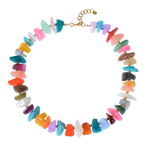 Women Irregular Crushed Stone Beaded Acrylic Resin Necklace Colorful Candy Color Summer Beach Handmade Jewelry Accessories