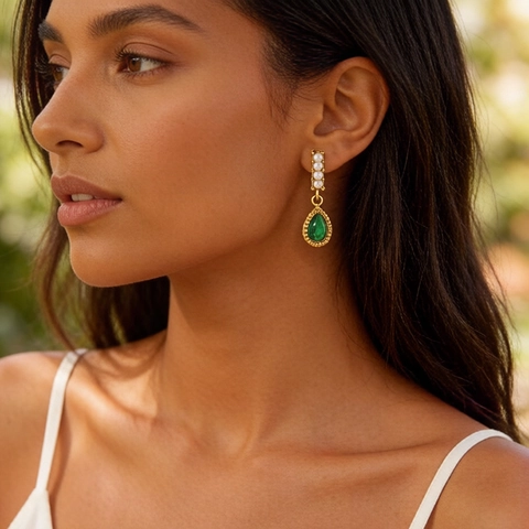 Water Drop Dangle Earrings Stainless Steel Gold Plated With Artificial Pearls And Zircon Niche Design Vintage Jewelry For Women