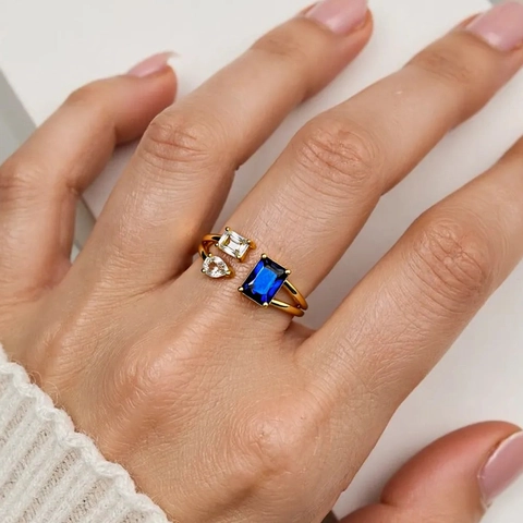Fashion Copper 18K Gold Plated Open Ring With Geometric Zircon Inlay Colorful Cubic Zirconia Adjustable Ring For Women Jewelry