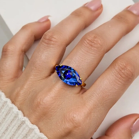 Vintage Böser Blick Marquise Glas Kristall Offener Ring Für Damen Verstellbarer Goldplattierter Kupfer Geometrischer Ring