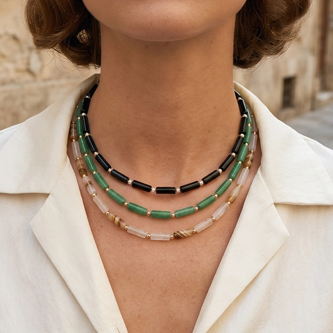 Handmade Freshwater Pearl Semi-Precious Stone Beaded Necklace For Women Gold Plated Copper Minimalist Clavicle Chain Jewelry