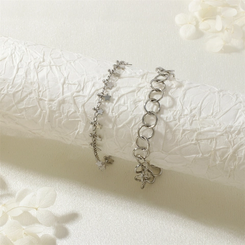 Minimalist Korean Rhodium Plated Copper Star Pendant Bracelet And Round Link Chain Bracelet For Women Fashion Jewelry