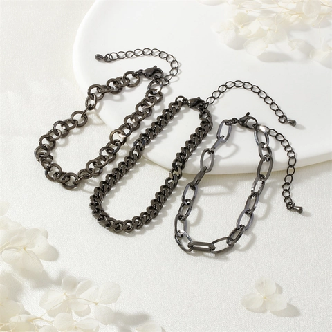 Minimalistisches Waffenschwarz Kupferkette Armband Für Herren Damen Industrie Hip Hop Stil Verstellbare Cuba Link Kette Schmuck