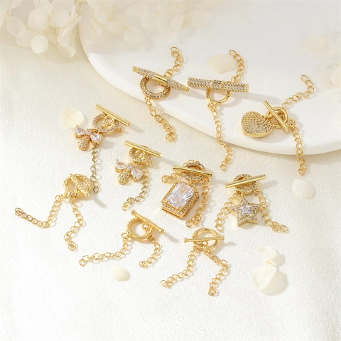 Luxury Copper Rhinestone Pave Toggle Clasp Jewelry Connector Heart Star Bee DIY Necklace Bracelet Findings Gold Silver Fittings