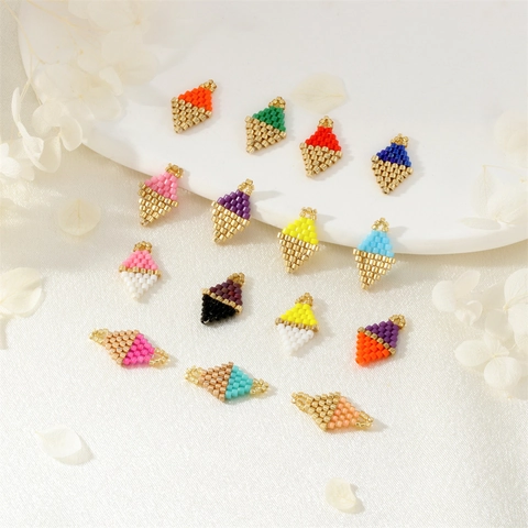 Handmade Woven Glass Seed Bead Geometric Diamond Pendant For DIY Jewelry Making Colorful Candy Color Minimalist Accessories