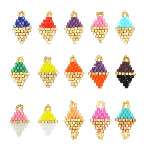 Handmade Woven Glass Seed Bead Geometric Diamond Pendant For DIY Jewelry Making Colorful Candy Color Minimalist Accessories