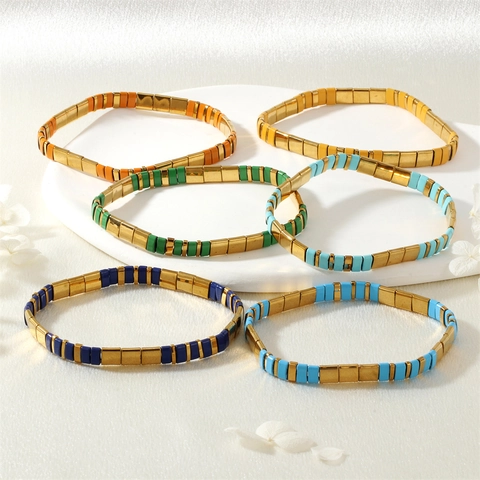 Bracelets de Carrelage Tila Bohème pour Femmes Hématite Dorée Faite à la Main Bijoux de Plage d'Été Élastiques Géométriques