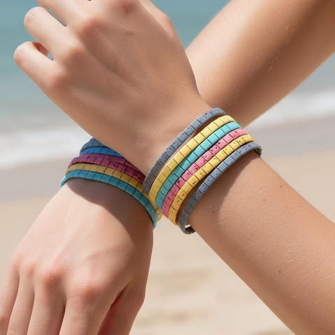 Bohemian Colorful Tila Beads Stretch Bracelet For Women Men Enamel Tile Bracelet With Splatter Pattern Summer Beach Jewelry