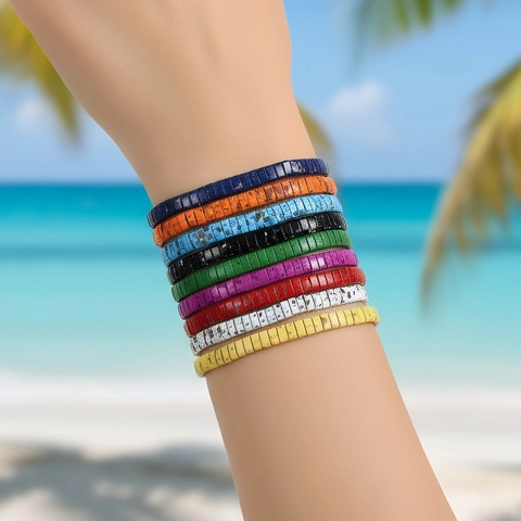 Bohemian Enamel Tila Bead Bracelet For Women Men Colorful Handmade Stretch Hematite Tile Beads Stackable Beach Vacation Jewelry