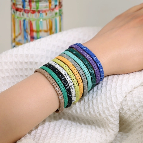 Bohemian Handmade Hematite Tila Beads Bracelet Minimalist Splatter Marble Pattern Stretch Jewelry For Men Women Daily Accessory