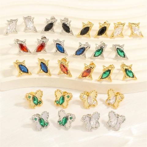 Vintage Four Pointed Star Butterfly Stud Earrings With 925 Sterling Silver Post Copper Zirconia Jewelry For Women Men