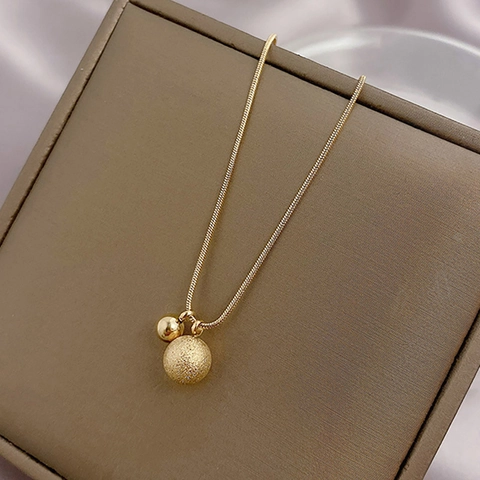 Minimalist Titanium Steel Frosted Solid Ball Pendant Necklace For Women Light Luxury Gold Plated Snake Chain Necklaces