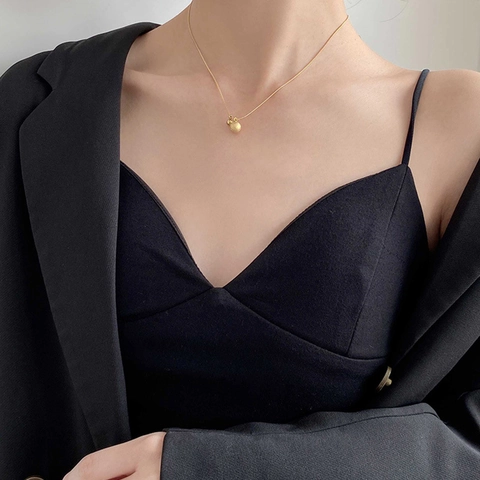 Minimalist Titanium Steel Frosted Solid Ball Pendant Necklace For Women Light Luxury Gold Plated Snake Chain Necklaces