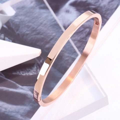 Minimalist Polished Stainless Steel Clasp Bangle Bracelet For Women Men Rose Gold Silver Plain Oval Cuff Hinge Bracelet Jewelry Gift