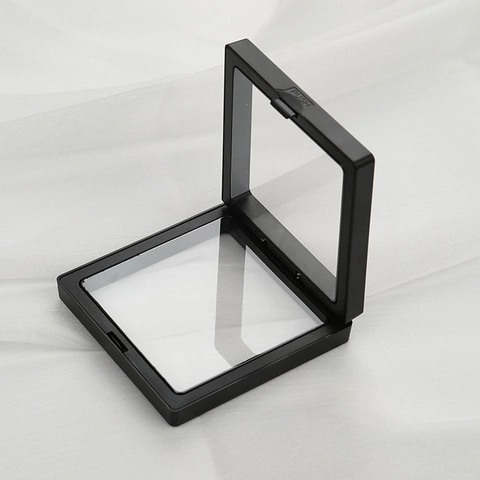 PE-Folie Schwebende Schmuck-Display-Box Transparent Antioxidationsmittel Quadratisches Aufbewahrungsetui Für Ring Ohrring Halskette Münzsammlung