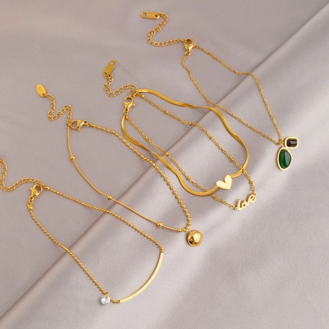 Dames Titanium Staal Enkelbandje 18K Verguld Elegant Hart Vlinder Bloem Munt Hanger Verstelbare Voet Sieraden Cadeau