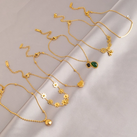 Dames Titanium Staal Enkelbandje 18K Verguld Elegant Hart Vlinder Bloem Munt Hanger Verstelbare Voet Sieraden Cadeau