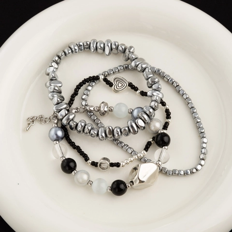 Neuer Chinesischer Stil Herz Perlenarmband Für Damen Herren Edelstahl Harz Fragmente Armband Set Süß Cool Gothic Stapelbarer Schmuck Alltag Party Geschenk