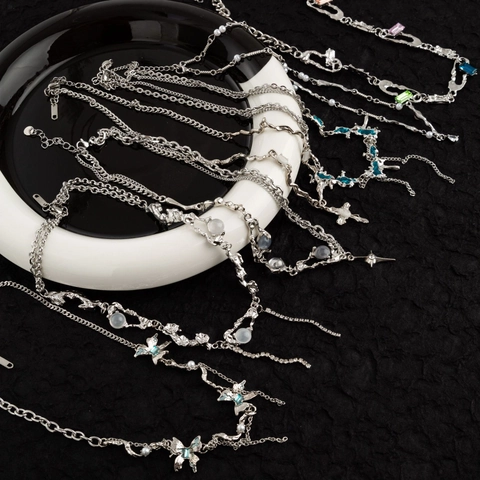 Luxe Titanium Staal Ketting Voor Vrouwen Vlinder Kwastje Kunstparel Kruis Ster Hanger Y2K Zilveren Sieraden Ketting