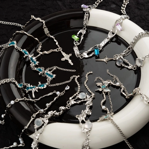 Luxe Titanium Staal Ketting Voor Vrouwen Vlinder Kwastje Kunstparel Kruis Ster Hanger Y2K Zilveren Sieraden Ketting
