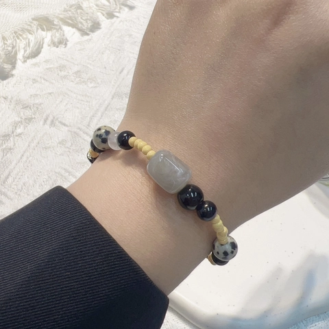 Neuer Chinesischer Stil Retro Gelb Perlen Armband Für Damen Herren Naturstein Keramik Legierung Verstellbare Handkette Schmuck Geschenk