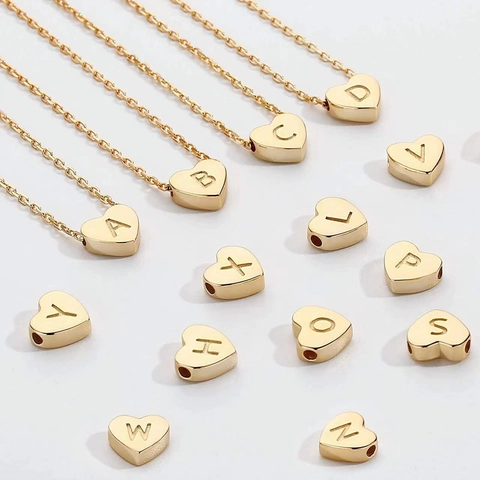 18K Gold Plated Stainless Steel Heart Initial Letter Pendant Necklace Minimalist Tiny Alphabet Jewelry For Women Gift