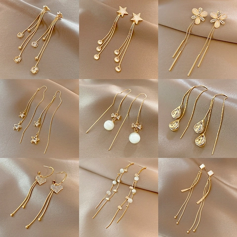 Gold Tassel Dangle Earrings For Women With 925 Sterling Silver Earring Post Zirconia Butterfly Star Heart Elegant Jewelry