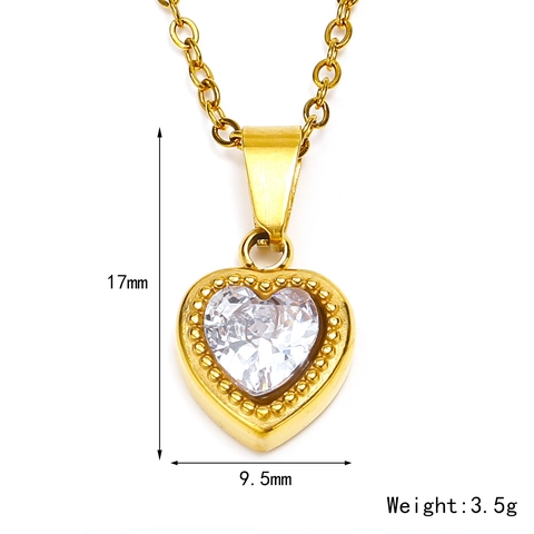 Vintage French Heart Zirconia Pendant Necklace For Women Gold Plated Stainless Steel Chain Niche Design Jewelry Gift