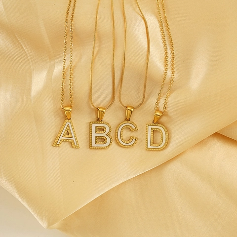 18K Gold Plated Titanium Steel Shell Letter Pendant Necklace Minimalist Alphabet Snake Chain Necklace For Women Jewelry
