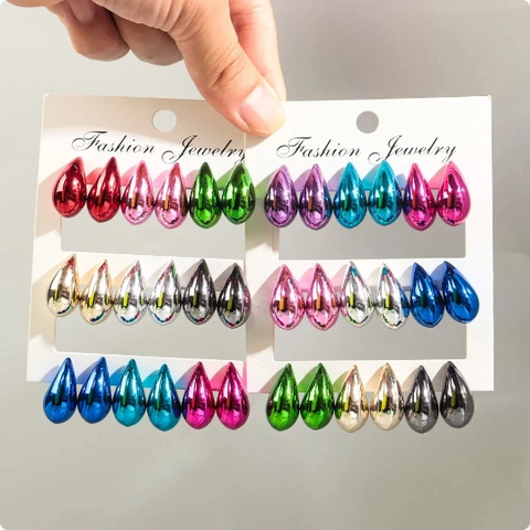 Fashion Acrylic Teardrop Stud Earrings Colorful High Gloss Mirror Plated Waterdrop Jewelry For Women Minimalist Style