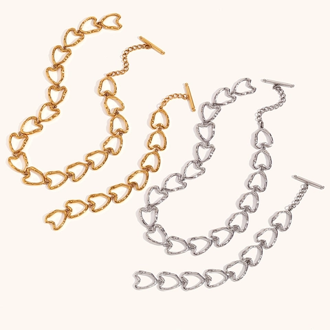 Minimalist Stainless Steel Heart Link Chain Necklace Bracelet Earrings For Women Gold Silver Plated Toggle Clasp Jewelry