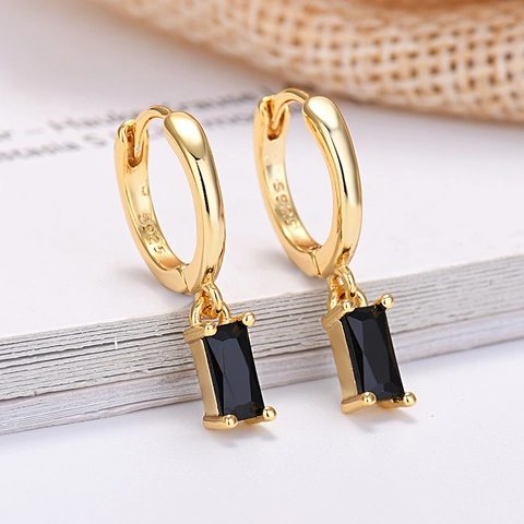 Fashion Simple Rectangular Zirconia Hoop Dangle Earrings With 925 Sterling Silver Earring Post Copper Jewelry For Women