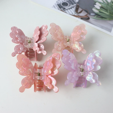 Iridescent Acetate Butterfly Hair Claw Clip Elegant Double Layered Shark Clip Hair Clamp For Women Daily Hair Accessories