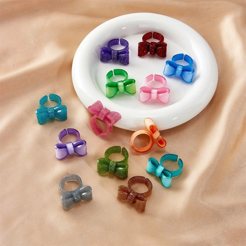 Kreative Bonbonfarbene Harz Schleife Ring Für Damen Süß Glitzer Verstellbar Offener Fingerring Nischendesign Modeschmuck Geschenk