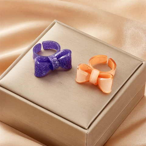 Kreative Bonbonfarbene Harz Schleife Ring Für Damen Süß Glitzer Verstellbar Offener Fingerring Nischendesign Modeschmuck Geschenk