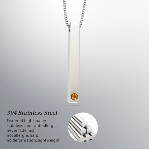 Minimalist 304 Stainless Steel 12 Birthstone Vertical Bar Pendant Necklace For Women Gold Rose Gold Box Chain Jewelry
