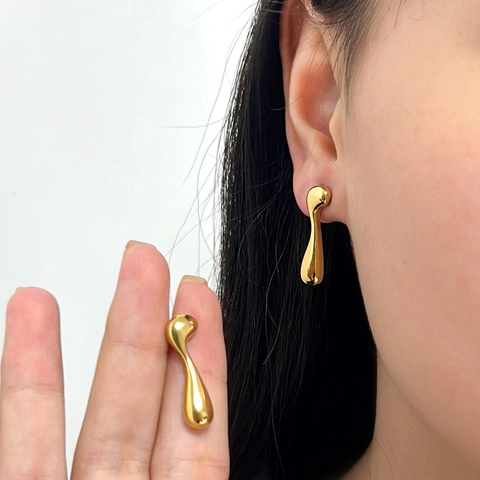 Minimalistische Onregelmatige Roestvrijstalen Oorbellen Vergulde Vloeibaar Metaal Druppel Oorbellen Vloeiende Vorm Sieraden